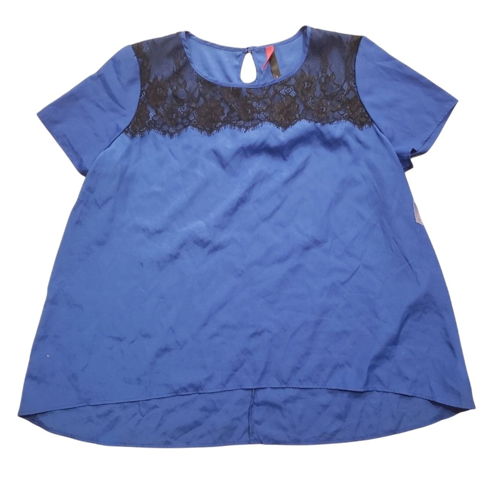 Pure Energy NWT Plus 3 3X Blue Black Lace Babydoll Top Shirt NEW